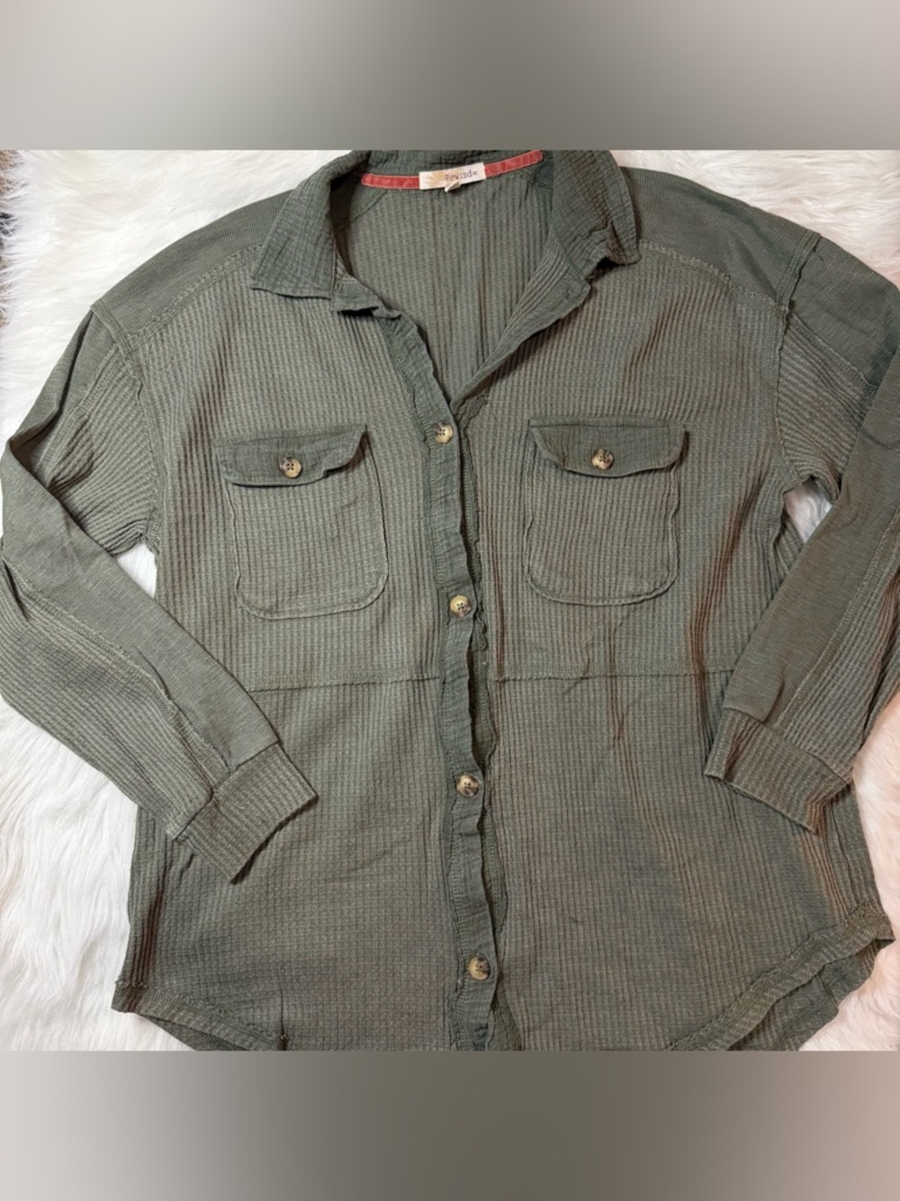 Rewind Button Front Knit Shacket Green XL - Picture 2 of 9